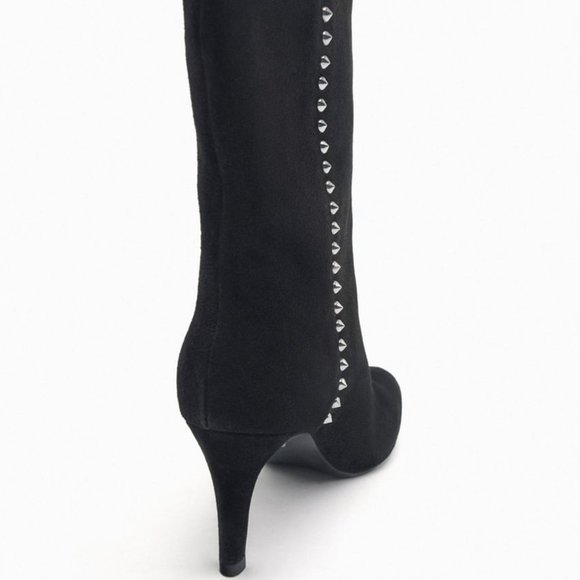 NWT BLACK STUDDED GENUINE SUEDE HEELED ANKLE BOOTS. - Picture 3 of 6